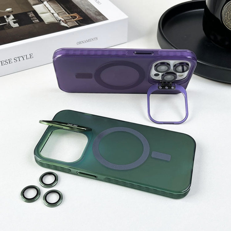 For iPhone 12 Pro Lens Holder MagSafe PC Hybrid TPU Phone Case(Green) by buy2fix
