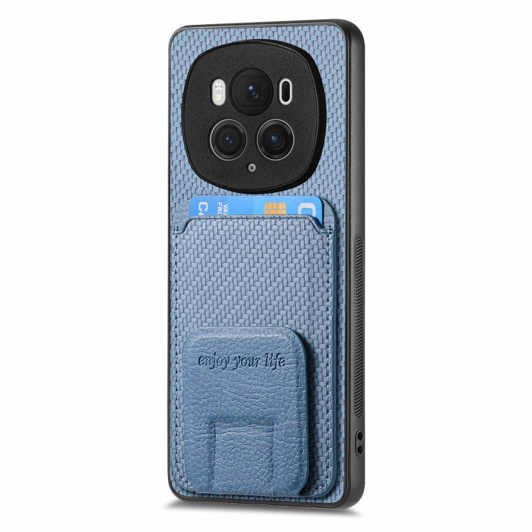 For Honor Magic6 Pro Carbon Fiber Card Bag Fold Stand Phone Case(Blue) - Honor Cases by buy2fix | Online Shopping UK | buy2fix