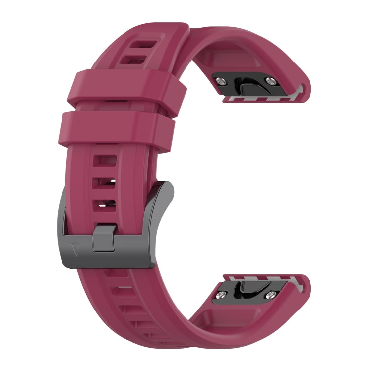 For Garmin Quatix 7 Pro Solid Color Black Buckle Silicone Quick Release Watch Band(Wine Red) - Watch Bands by buy2fix | Online Shopping UK | buy2fix