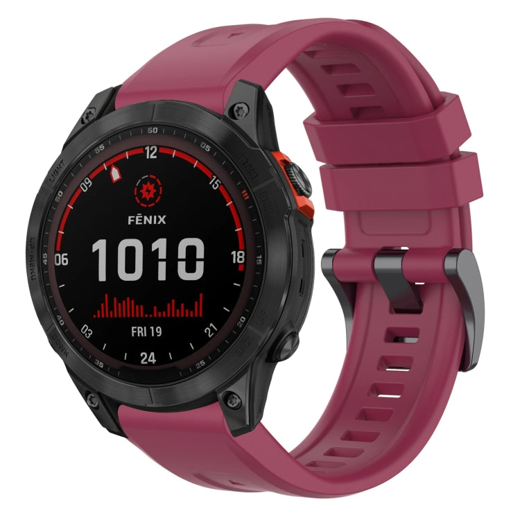 For Garmin Fenix 7 Solar / Sapphire Solar Solid Color Black Buckle Silicone Quick Release Watch Band(Wine Red) - Watch Bands by buy2fix | Online Shopping UK | buy2fix