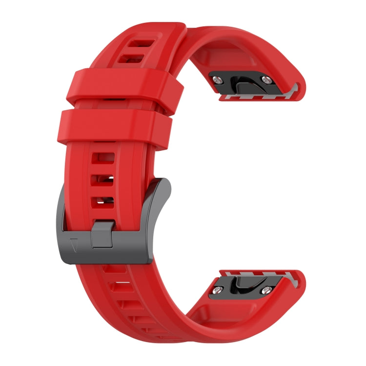 For Garmin Fenix 5 / Fenix 5 Plus Solid Color Black Buckle Silicone Quick Release Watch Band(Red) - Watch Bands by buy2fix | Online Shopping UK | buy2fix