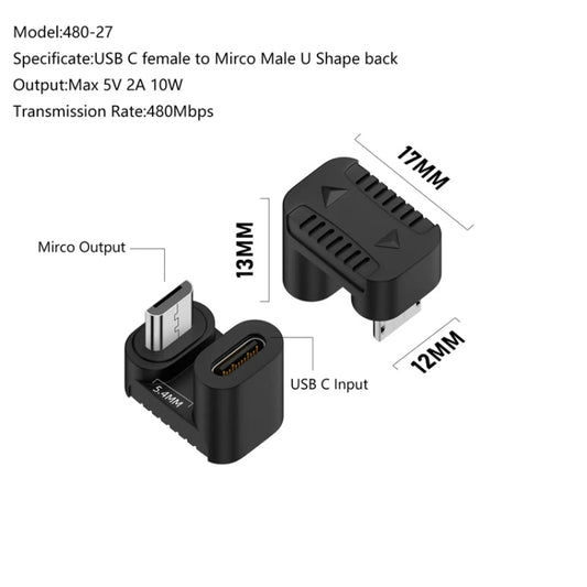 Type-C Female to Micro USB Male Adapter Data Charging Transmission, Specification:Type-C Female to Micro Male U Shape Back by buy2fix