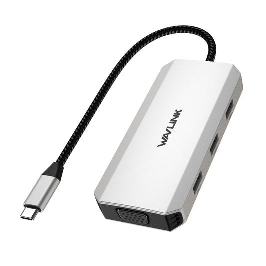 WAVLINK WL-UMD307 Type-C to 2DP + 4K HD + VGA + 3 x USB2.0 HUB Docking Station - USB HUB by WAVLINK | Online Shopping UK | buy2fix