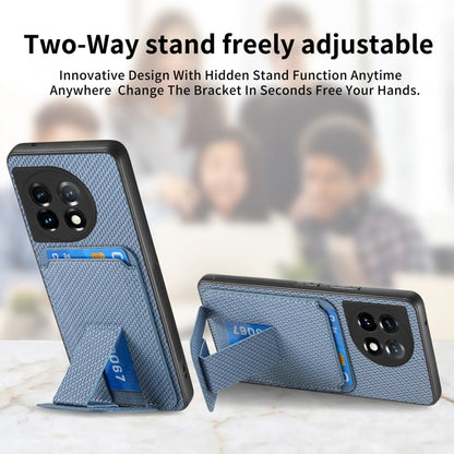 For OnePlus 11 Carbon Fiber Card Bag Fold Stand Phone Case(Blue) - OnePlus Cases by buy2fix | Online Shopping UK | buy2fix