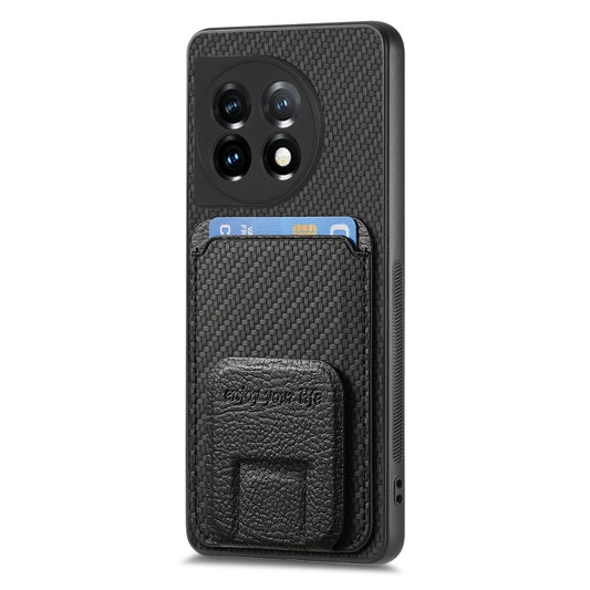 For OnePlus 12 5G Carbon Fiber Card Bag Fold Stand Phone Case(Black) by buy2fix
