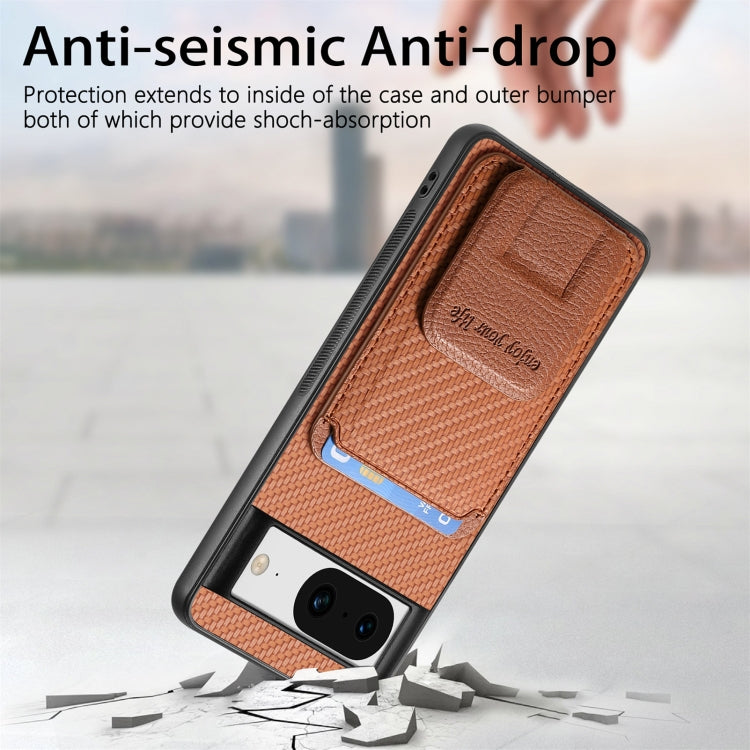 For Google Pixel 6 Carbon Fiber Card Bag Fold Stand Phone Case(Brown) - Google Cases by buy2fix | Online Shopping UK | buy2fix