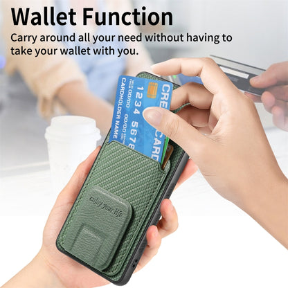 For Google Pixel 6 Carbon Fiber Card Bag Fold Stand Phone Case(Green) by buy2fix