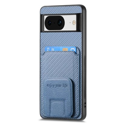 For Google Pixel 6 Pro Carbon Fiber Card Bag Fold Stand Phone Case(Blue) - Google Cases by buy2fix | Online Shopping UK | buy2fix