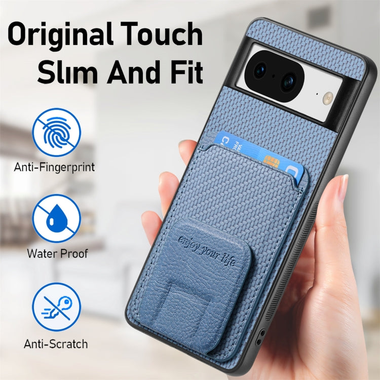 For Google Pixel 6 Pro Carbon Fiber Card Bag Fold Stand Phone Case(Blue) - Google Cases by buy2fix | Online Shopping UK | buy2fix