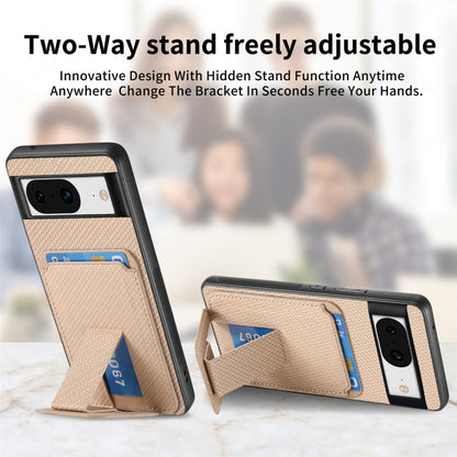 For Google Pixel 6 Pro Carbon Fiber Card Bag Fold Stand Phone Case(Khaki) - Google Cases by buy2fix | Online Shopping UK | buy2fix