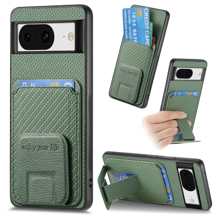 For Google Pixel 6 Pro Carbon Fiber Card Bag Fold Stand Phone Case(Green) - Google Cases by buy2fix | Online Shopping UK | buy2fix