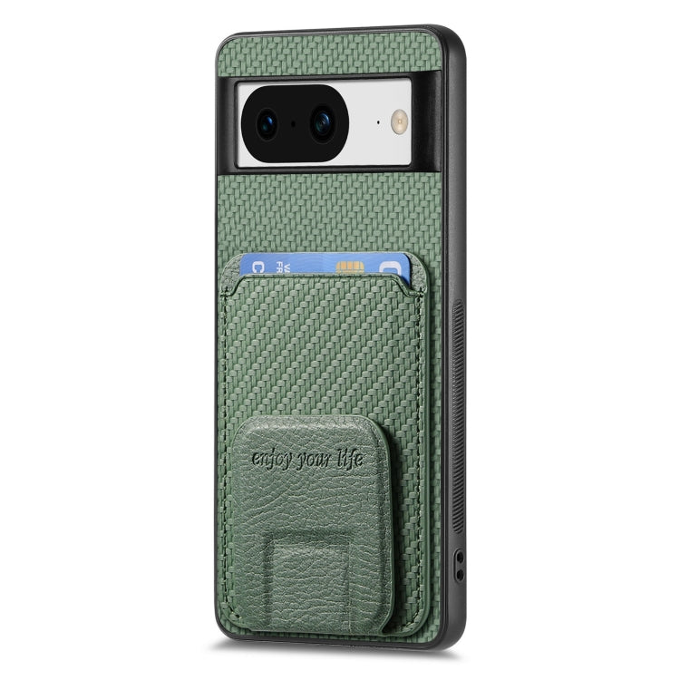 For Google Pixel 6 Pro Carbon Fiber Card Bag Fold Stand Phone Case(Green) - Google Cases by buy2fix | Online Shopping UK | buy2fix