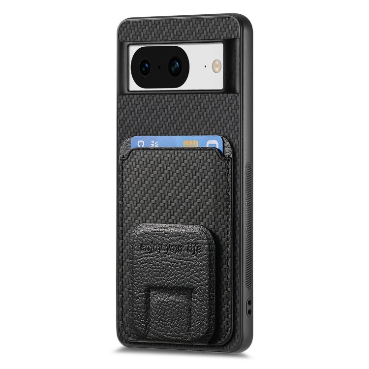 For Google Pixel 6a Carbon Fiber Card Bag Fold Stand Phone Case(Black) by buy2fix