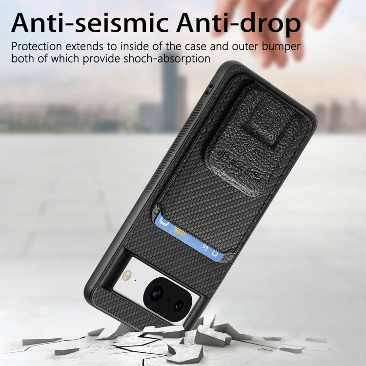 For Google Pixel 6a Carbon Fiber Card Bag Fold Stand Phone Case(Black) by buy2fix