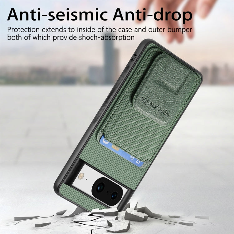 For Google Pixel 6a Carbon Fiber Card Bag Fold Stand Phone Case(Green) - Google Cases by buy2fix | Online Shopping UK | buy2fix