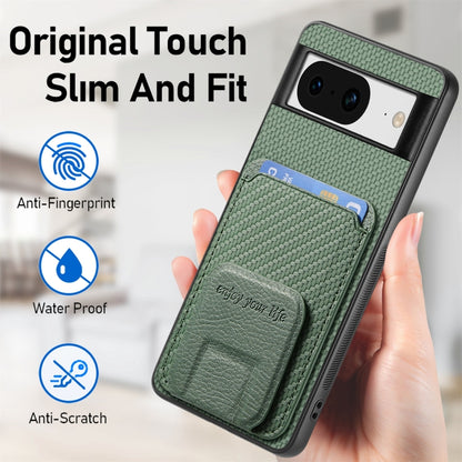 For Google Pixel 6a Carbon Fiber Card Bag Fold Stand Phone Case(Green) - Google Cases by buy2fix | Online Shopping UK | buy2fix