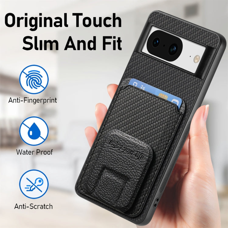 For Google Pixel 7 Carbon Fiber Card Bag Fold Stand Phone Case(Black) - Google Cases by buy2fix | Online Shopping UK | buy2fix