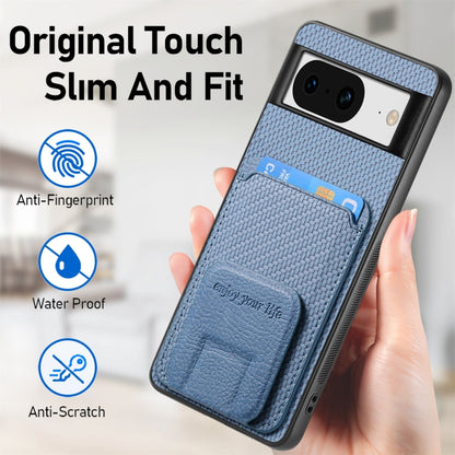 For Google Pixel 7 Pro Carbon Fiber Card Bag Fold Stand Phone Case(Blue) - Google Cases by buy2fix | Online Shopping UK | buy2fix