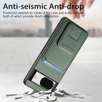 For Google Pixel 7a Carbon Fiber Card Bag Fold Stand Phone Case(Green) by buy2fix