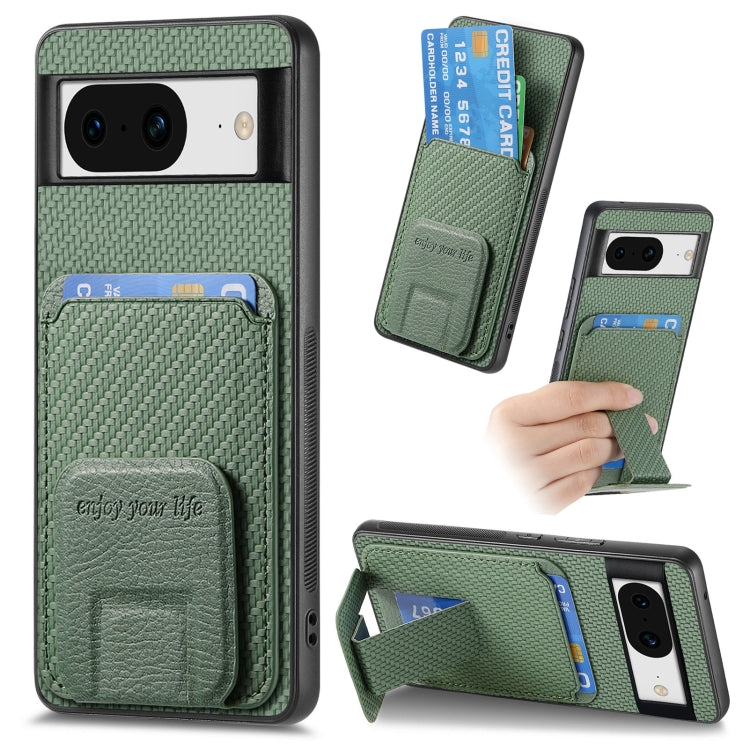 For Google Pixel 8 Carbon Fiber Card Bag Fold Stand Phone Case(Green) by buy2fix
