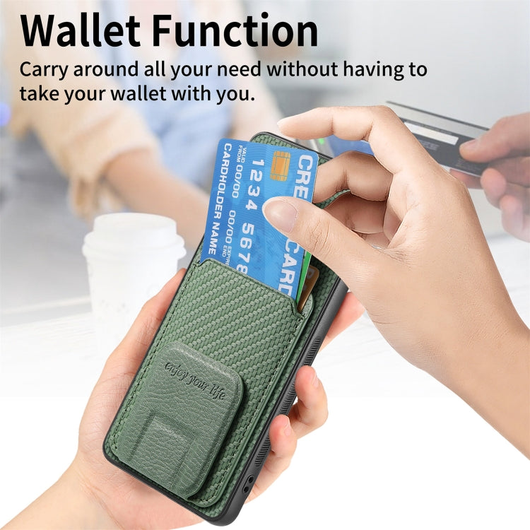 For Google Pixel 8 Carbon Fiber Card Bag Fold Stand Phone Case(Green) by buy2fix