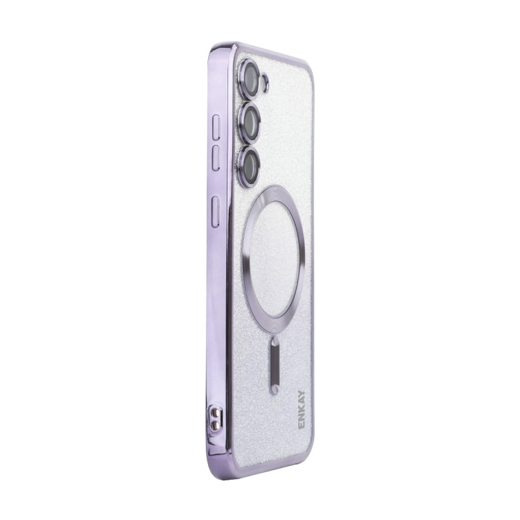For Samsung Galaxy S24+ 5G ENKAY Hat-Prince Magnetic Glitter Plated TPU Phone Case with Lens Film(Purple) by ENKAY
