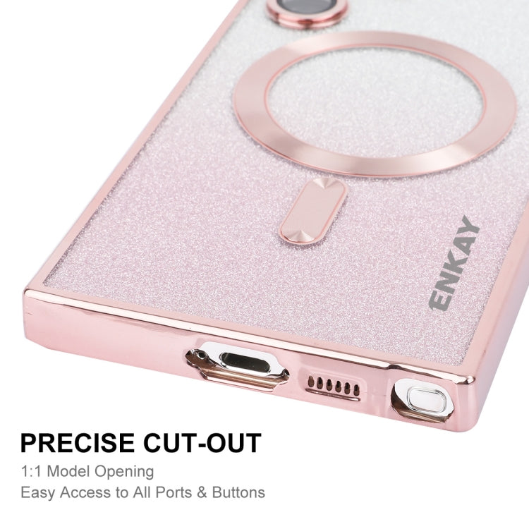 For Samsung Galaxy S24 Ultra 5G ENKAY Hat-Prince Magnetic Glitter Plated TPU Phone Case with Lens Film(Pink) - Galaxy Phone Cases by ENKAY | Online Shopping UK | buy2fix