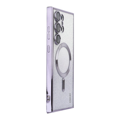 For Samsung Galaxy S25 Ultra 5G ENKAY Hat-Prince Magnetic Glitter Plated TPU Phone Case with Lens Film(Purple) by ENKAY