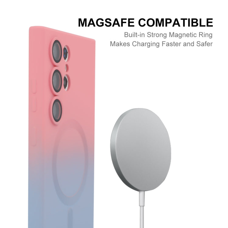 For Samsung Galaxy S23 Ultra 5G ENKAY Hat-Prince MagSafe Rainbow Gradient Silicone Phone Case with Lens Film(Pink Blue) by ENKAY