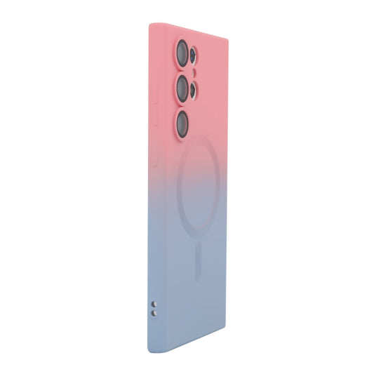 For Samsung Galaxy S24 Ultra 5G ENKAY Hat-Prince MagSafe Rainbow Gradient Silicone Phone Case with Lens Film(Pink Blue) by ENKAY