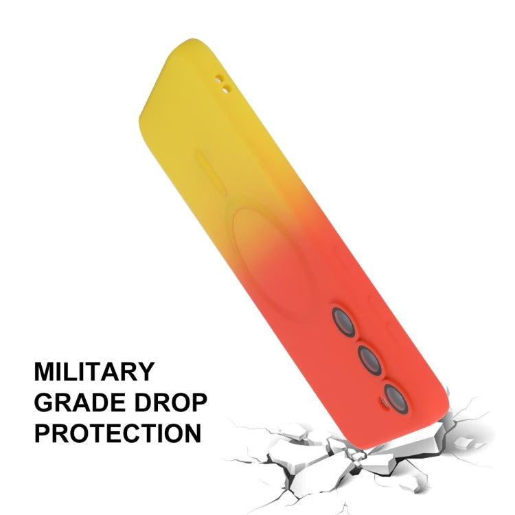 For Samsung Galaxy S25 5G ENKAY Hat-Prince MagSafe Rainbow Gradient Silicone Phone Case with Lens Film(Green Blue) by ENKAY