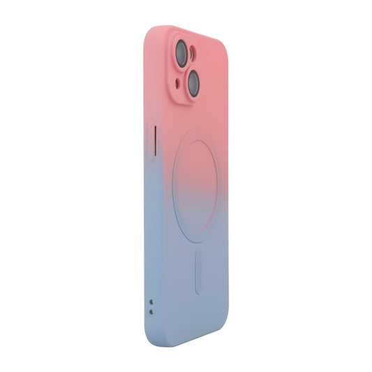 For iPhone 13 ENKAY Hat-Prince MagSafe Rainbow Gradient Silicone Phone Case with Lens Film(Pink Blue) by ENKAY