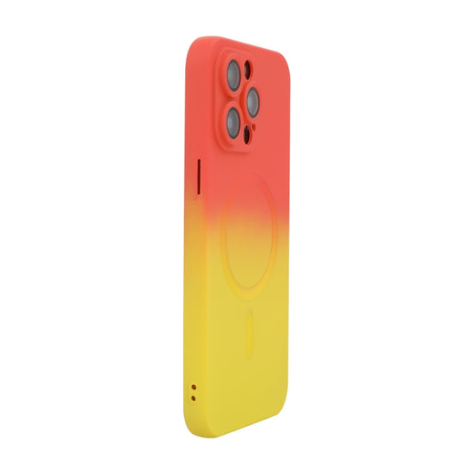 For iPhone 14 Pro ENKAY Hat-Prince MagSafe Rainbow Gradient Silicone Phone Case with Lens Film(Orange Yellow) by ENKAY