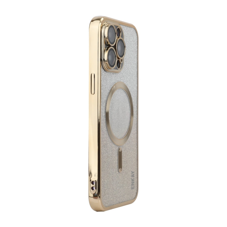 For iPhone 14 Pro Max ENKAY Hat-Prince Magnetic Glitter Plated Shockproof Phone Case with Lens Film(Golden) - iPhone 14 Pro Max Cases by ENKAY | Online Shopping UK | buy2fix