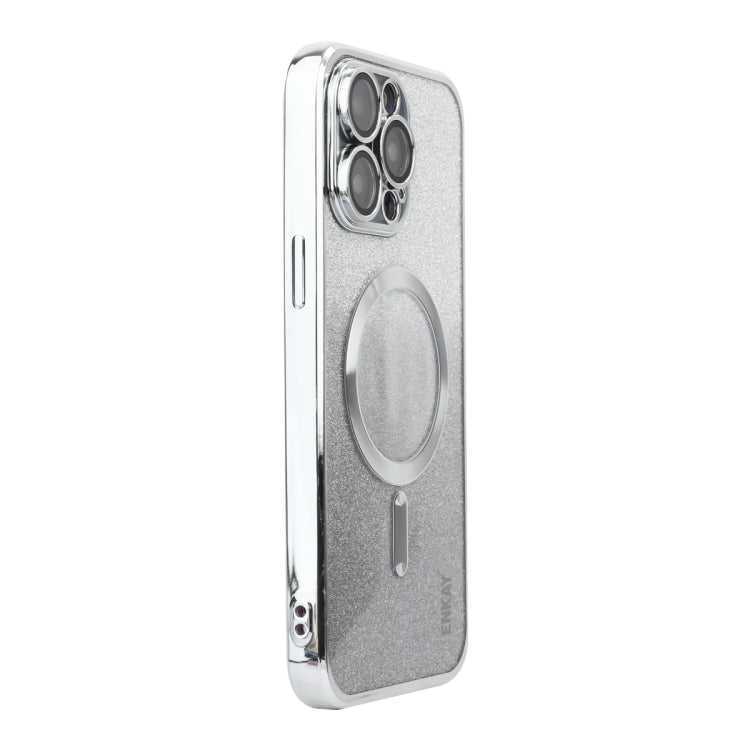 For iPhone 15 Pro ENKAY Hat-Prince Magnetic Glitter Plated Shockproof Phone Case with Lens Film(Silver) - iPhone 15 Pro Cases by ENKAY | Online Shopping UK | buy2fix