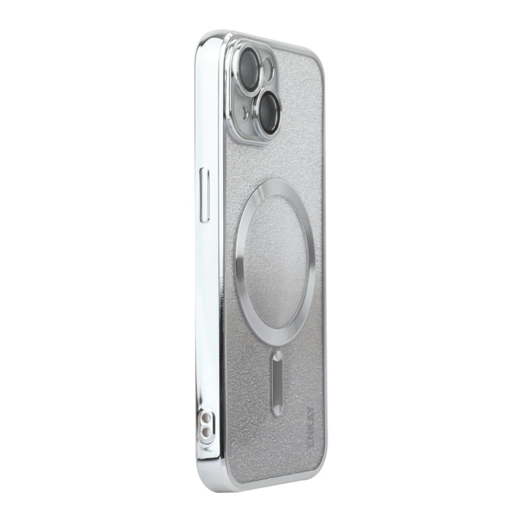 For iPhone 15 Plus ENKAY Hat-Prince Magnetic Glitter Plated Shockproof Phone Case with Lens Film(Silver) - iPhone 15 Plus Cases by ENKAY | Online Shopping UK | buy2fix