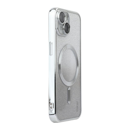 For iPhone 15 Plus ENKAY Hat-Prince Magnetic Glitter Plated Shockproof Phone Case with Lens Film(Silver) - iPhone 15 Plus Cases by ENKAY | Online Shopping UK | buy2fix