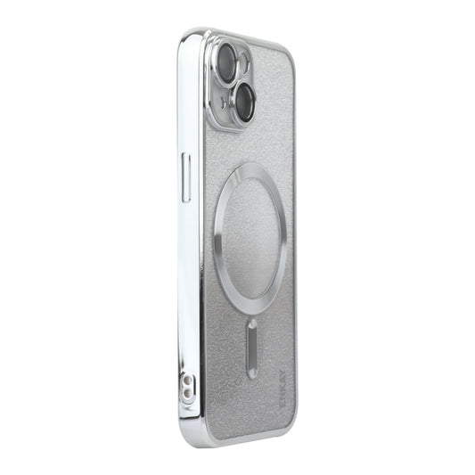 For iPhone 15 Plus ENKAY Hat-Prince Magnetic Glitter Plated Shockproof Phone Case with Lens Film(Silver) - iPhone 15 Plus Cases by ENKAY | Online Shopping UK | buy2fix