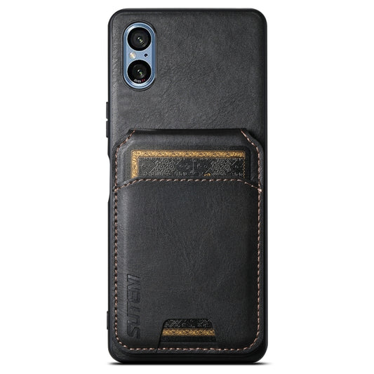 For Sony Xperia 5 V Suteni H02 Leather Wallet Stand Back Phone Case(Black) - Sony Cases by Suteni | Online Shopping UK | buy2fix