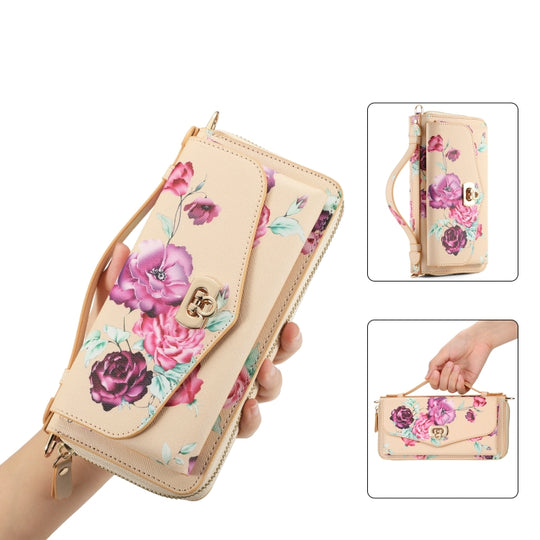 For Samsung Galaxy S22 5G Flower Multi-functional Crossbody Zipper Wallet Leather Phone Case(Yellow)