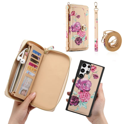 For Samsung Galaxy S22 5G Flower Multi-functional Crossbody Zipper Wallet Leather Phone Case(Yellow) - Galaxy S22 5G Cases by buy2fix | Online Shopping UK | buy2fix