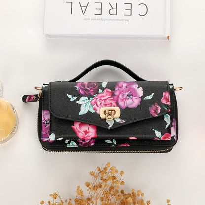 For Samsung Galaxy S22+ 5G Flower Multi-functional Crossbody Zipper Wallet Leather Phone Case(Black) - Galaxy S22+ 5G Cases by buy2fix | Online Shopping UK | buy2fix