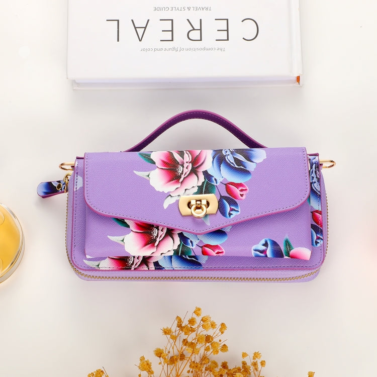 For Samsung Galaxy S22+ 5G Flower Multi-functional Crossbody Zipper Wallet Leather Phone Case(Purple) - Galaxy S22+ 5G Cases by buy2fix | Online Shopping UK | buy2fix