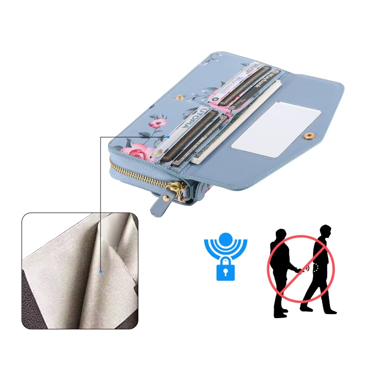 For Samsung Galaxy S23 Ultra 5G Flower Multi-functional Crossbody Zipper Wallet Leather Phone Case(Blue) - Galaxy S23 Ultra 5G Cases by buy2fix | Online Shopping UK | buy2fix