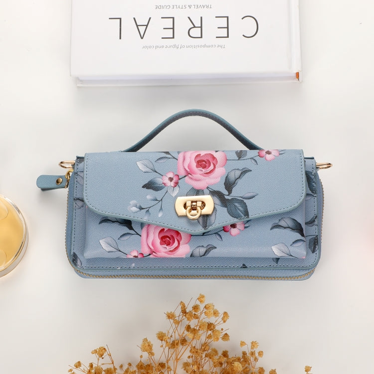 For Samsung Galaxy S24 5G Flower Multi-functional Crossbody Zipper Wallet Leather Phone Case(Blue) - Galaxy S24 5G Cases by buy2fix | Online Shopping UK | buy2fix