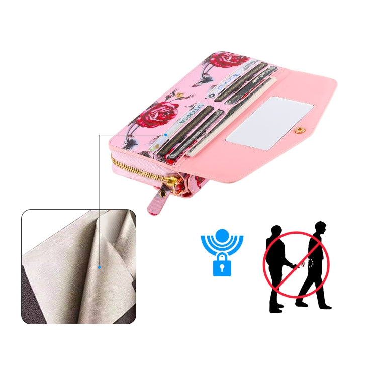 For Samsung Galaxy Note20 Flower Multi-functional Crossbody Zipper Wallet Leather Phone Case(Pink) - Galaxy Note20 Cases by buy2fix | Online Shopping UK | buy2fix