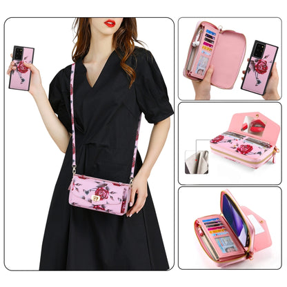 For Samsung Galaxy Note20 Flower Multi-functional Crossbody Zipper Wallet Leather Phone Case(Pink) - Galaxy Note20 Cases by buy2fix | Online Shopping UK | buy2fix