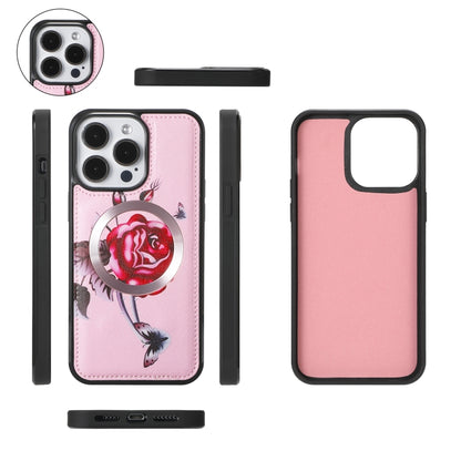 For iPhone 15 Pro Max Flower Multi-functional Crossbody Zipper Wallet MagSafe Leather Phone Case(Pink) - iPhone 15 Pro Max Cases by buy2fix | Online Shopping UK | buy2fix