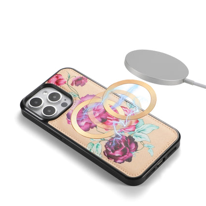 For iPhone 15 Flower Multi-functional Crossbody Zipper Wallet MagSafe Leather Phone Case(Yellow) - iPhone 15 Cases by buy2fix | Online Shopping UK | buy2fix