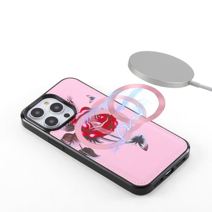 For iPhone 14 Pro Flower Multi-functional Crossbody Zipper Wallet MagSafe Leather Phone Case(Pink) - iPhone 14 Pro Cases by buy2fix | Online Shopping UK | buy2fix
